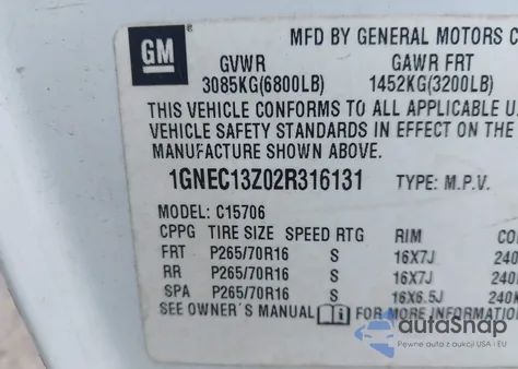 2002 Chevrolet Tahoe Lt из США, поврежденный, VIN 1GNEC13Z02R316131